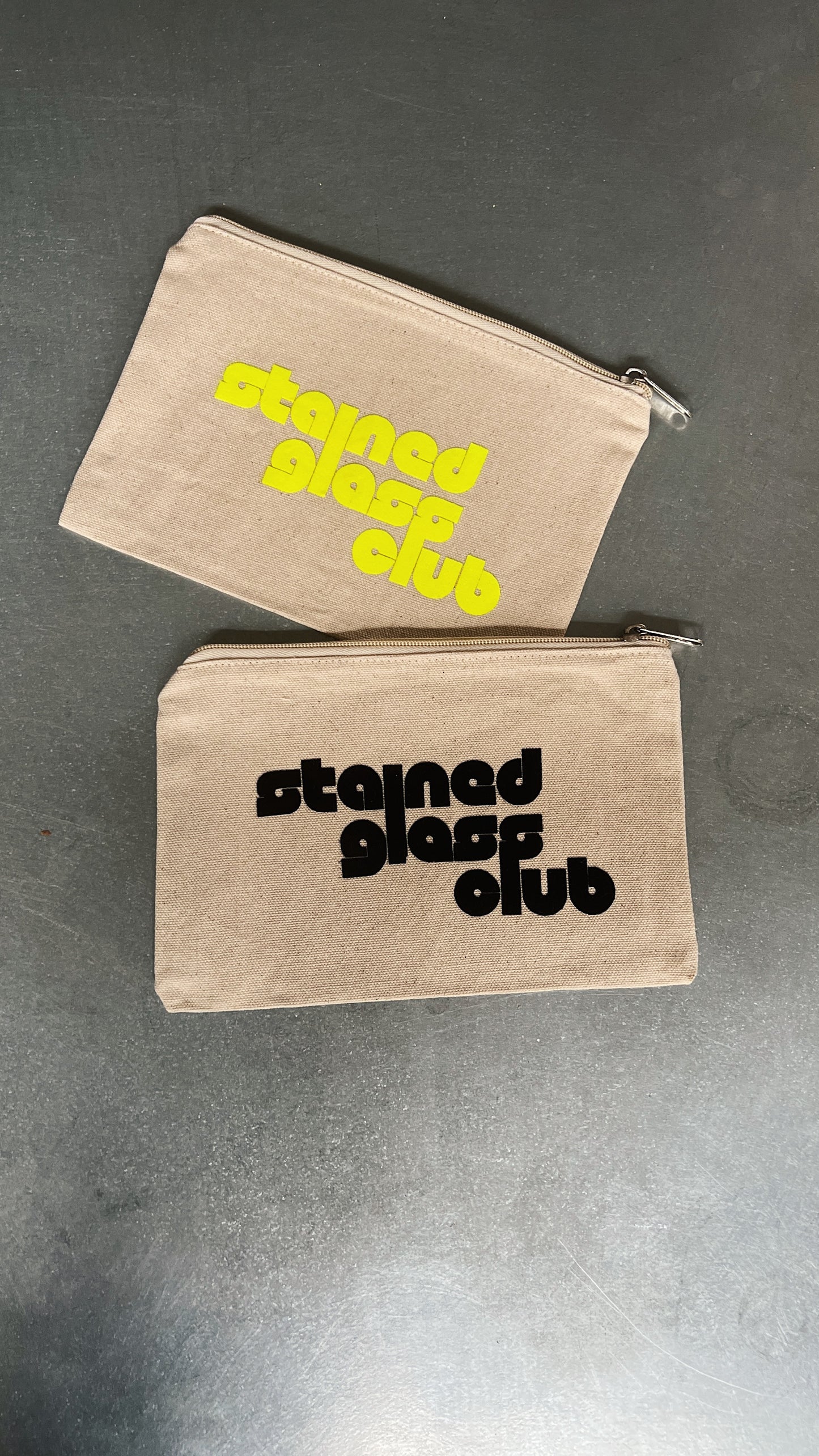 Stained Glass Club Canvas Zipper Pouch – Fuzzy Velvet Feel Lettering (6x9”)