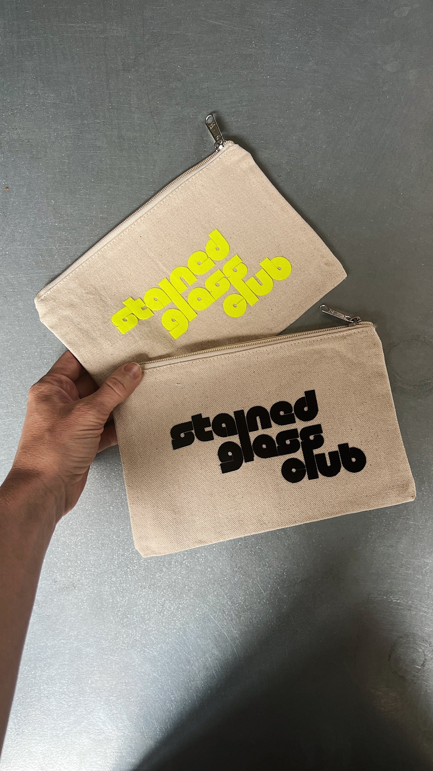 Stained Glass Club Canvas Zipper Pouch – Fuzzy Velvet Feel Lettering (6x9”)