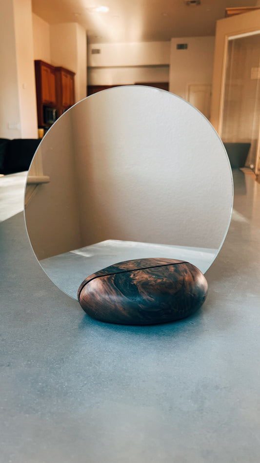 Otoczak | Handcrafted Mirror with Walnut Wood Base