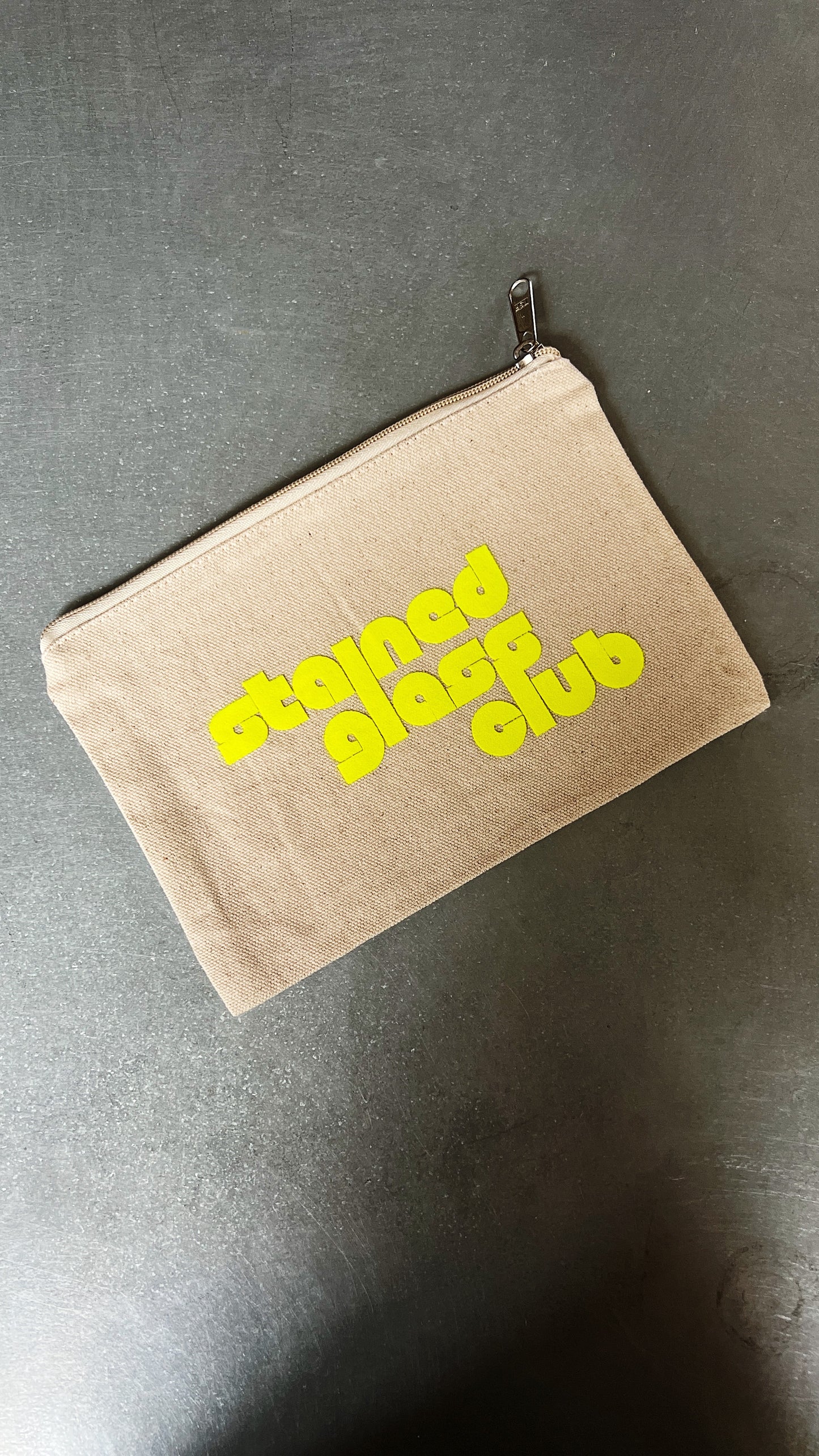 Stained Glass Club Canvas Zipper Pouch – Fuzzy Velvet Feel Lettering (6x9”)