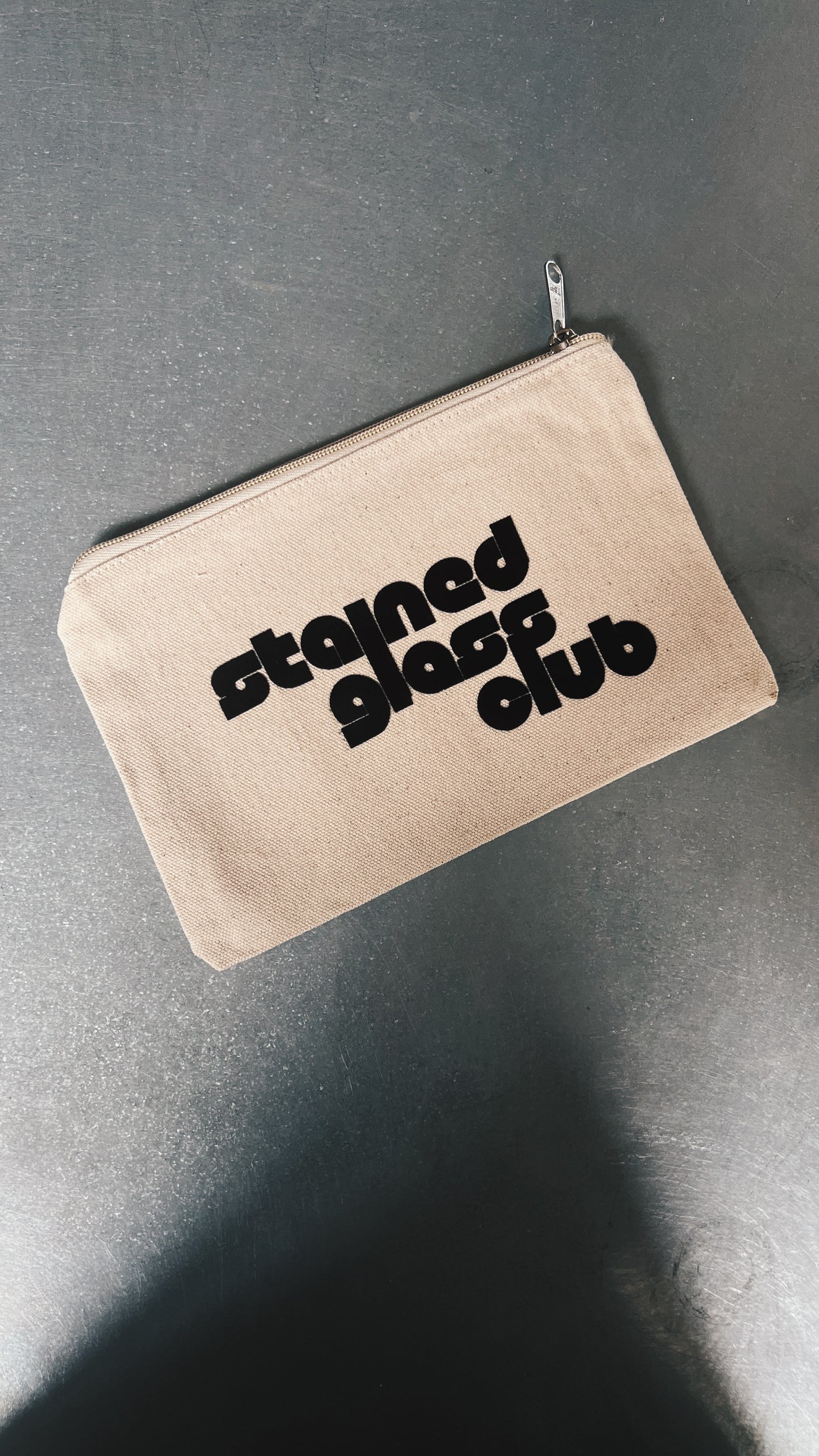 Stained Glass Club Canvas Zipper Pouch – Fuzzy Velvet Feel Lettering (6x9”)