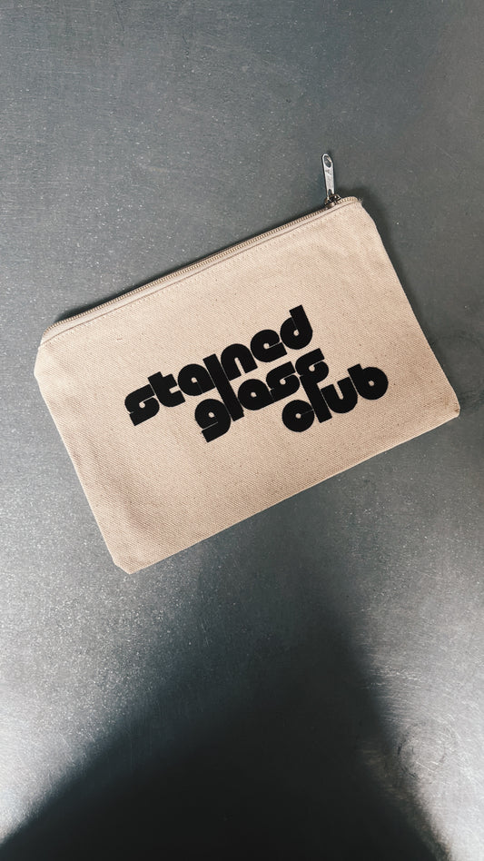 Stained Glass Club Canvas Zipper Pouch – Fuzzy Velvet Feel Lettering (6x9”)