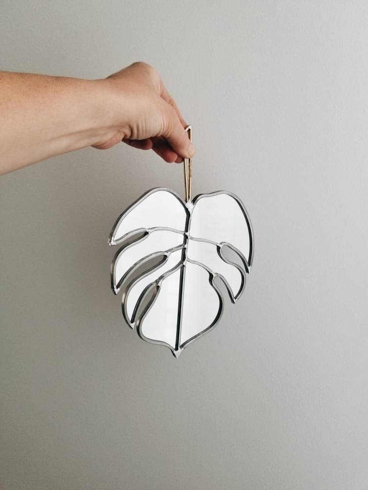 Monstera Mirror with Brass Detail