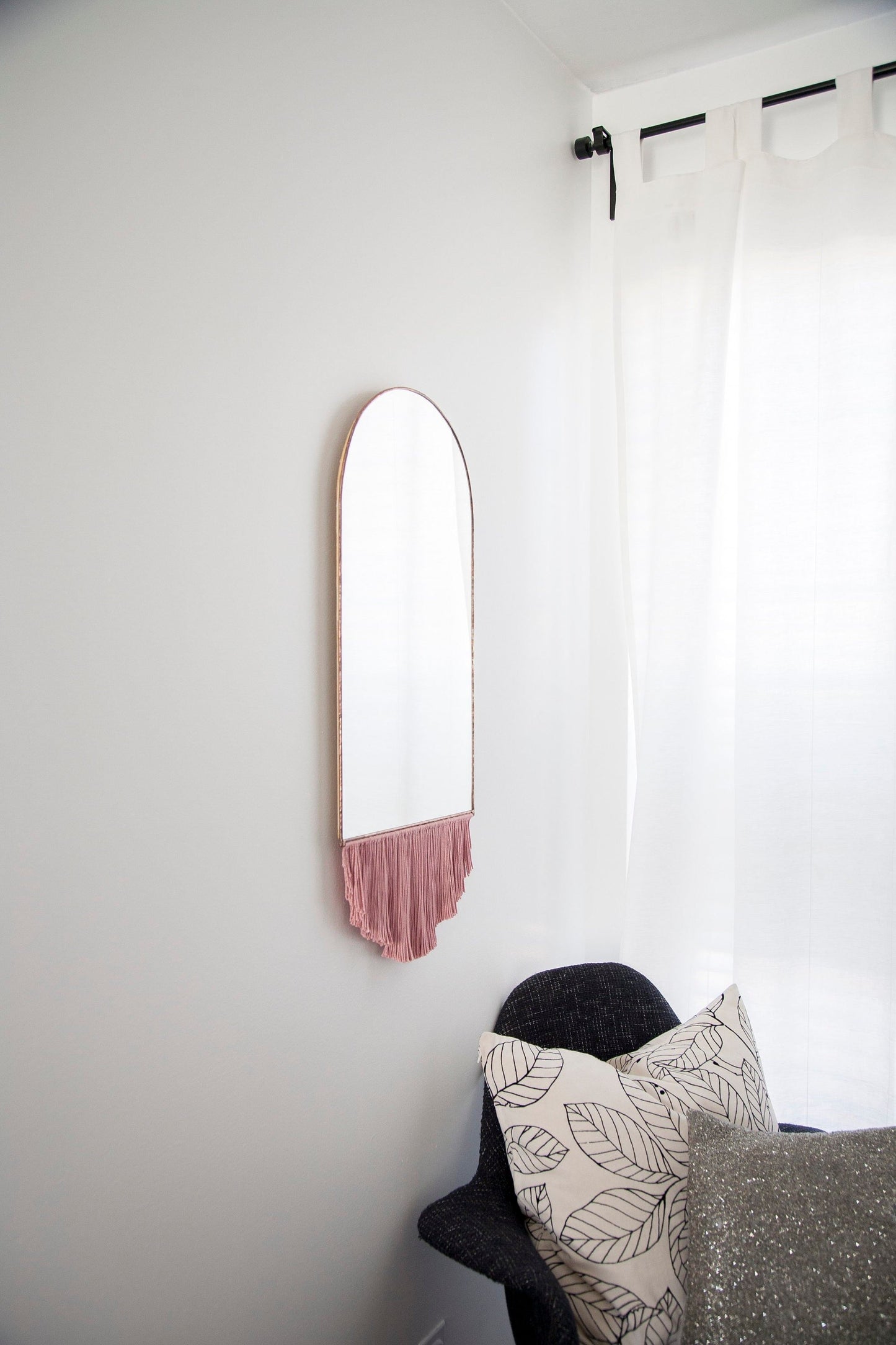 Elongated Arch Mirror with Fringe