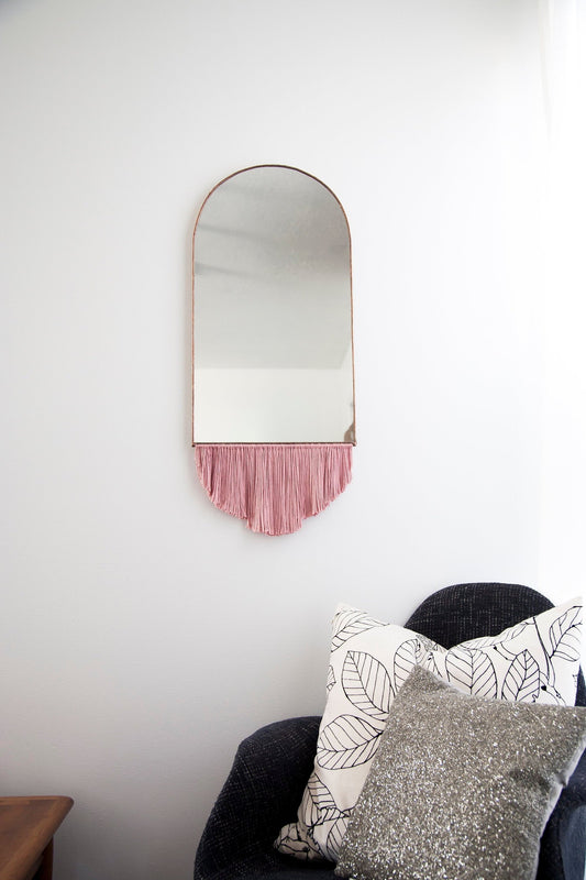 Elongated Arch Mirror with Fringe