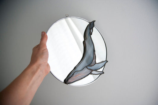 Stained Glass Humpback Whale with Mirror Moon