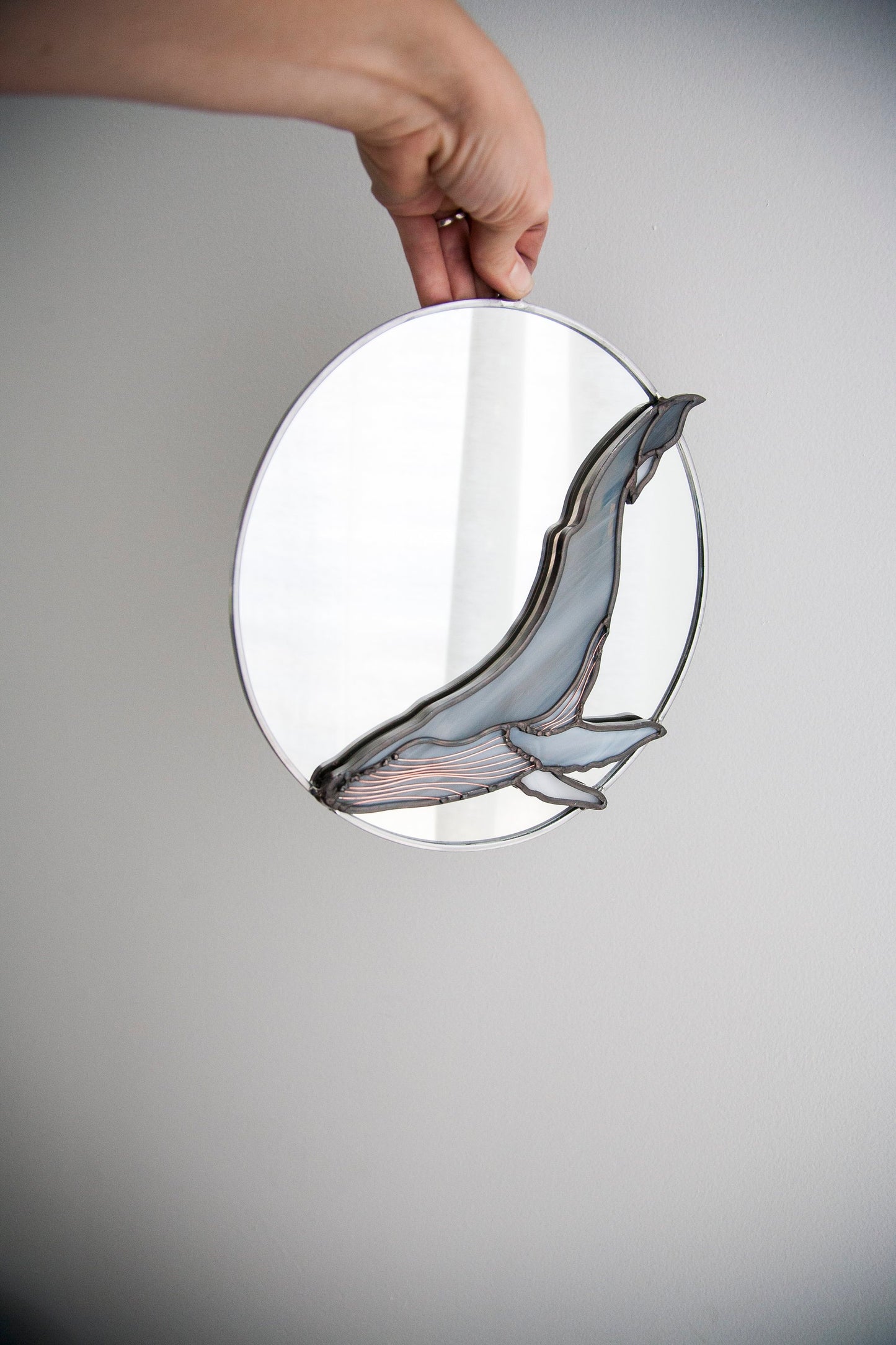 Stained Glass Humpback Whale with Mirror Moon