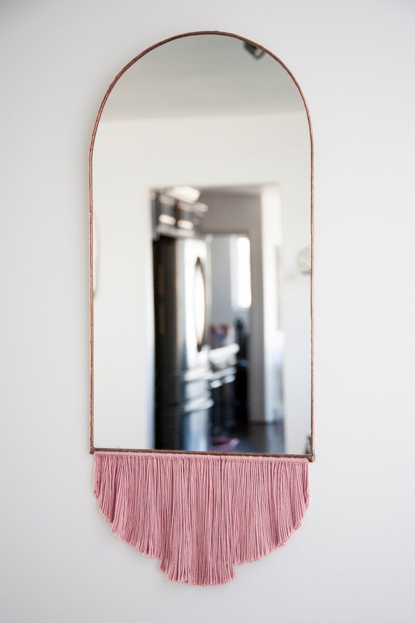 Elongated Arch Mirror with Fringe