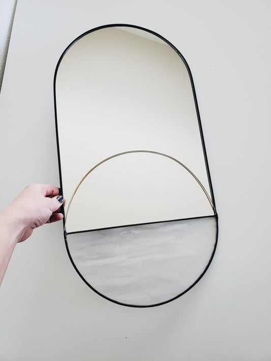 The Pillola - Large Mirror with White Spotted Glass & Brass
