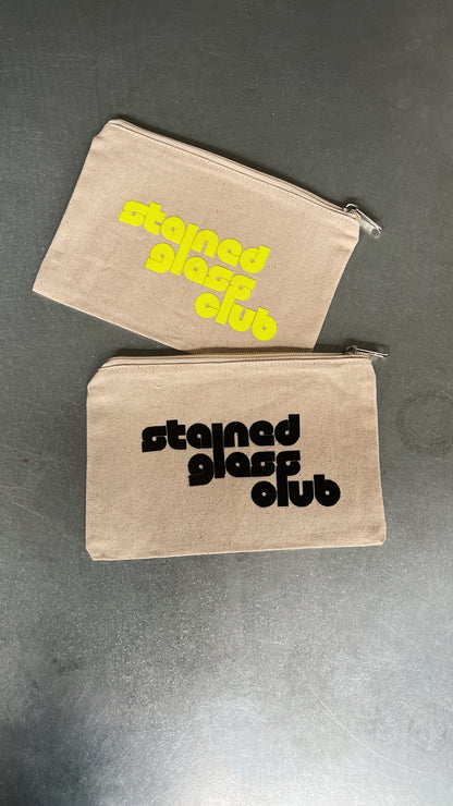 Stained Glass Club Canvas Zipper Pouch – Fuzzy Velvet Feel Lettering (6x9”)