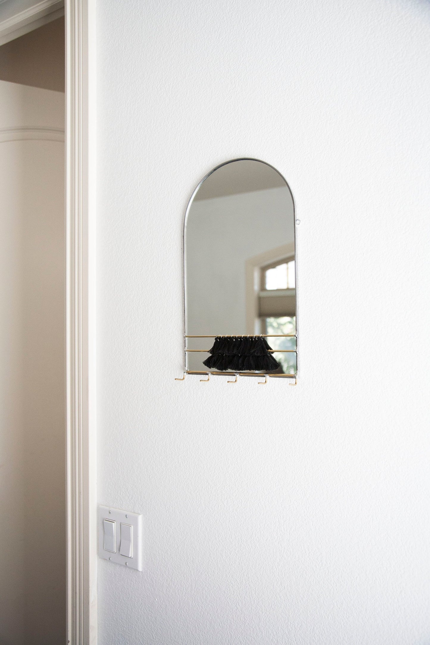 Arched Mirror Wall Organizer with Hooks & Tassels