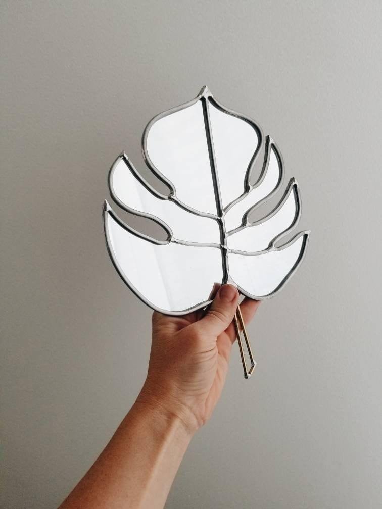 Monstera Mirror with Brass Detail