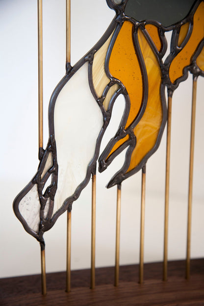 Stained Glass Fish - Floating in Walnut Wood Frame with Brass