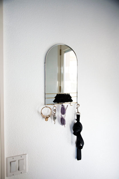 Arched Mirror Wall Organizer with Hooks & Tassels