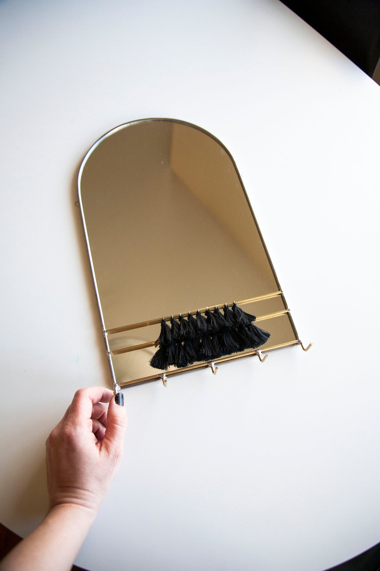 Arched Mirror Wall Organizer with Hooks & Tassels