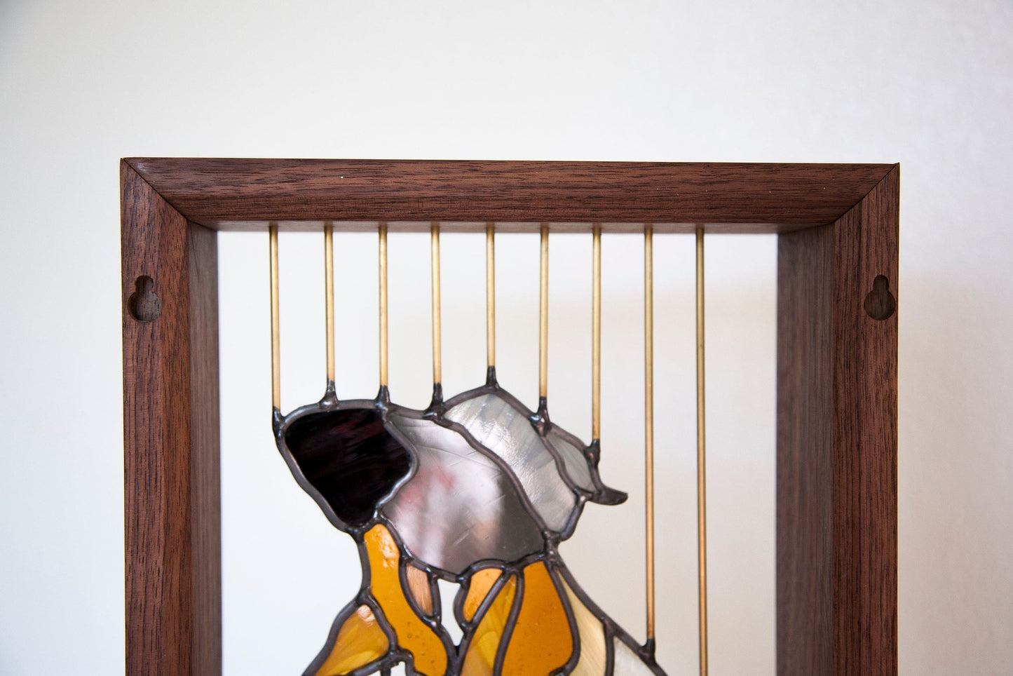 Stained Glass Fish - Floating in Walnut Wood Frame with Brass