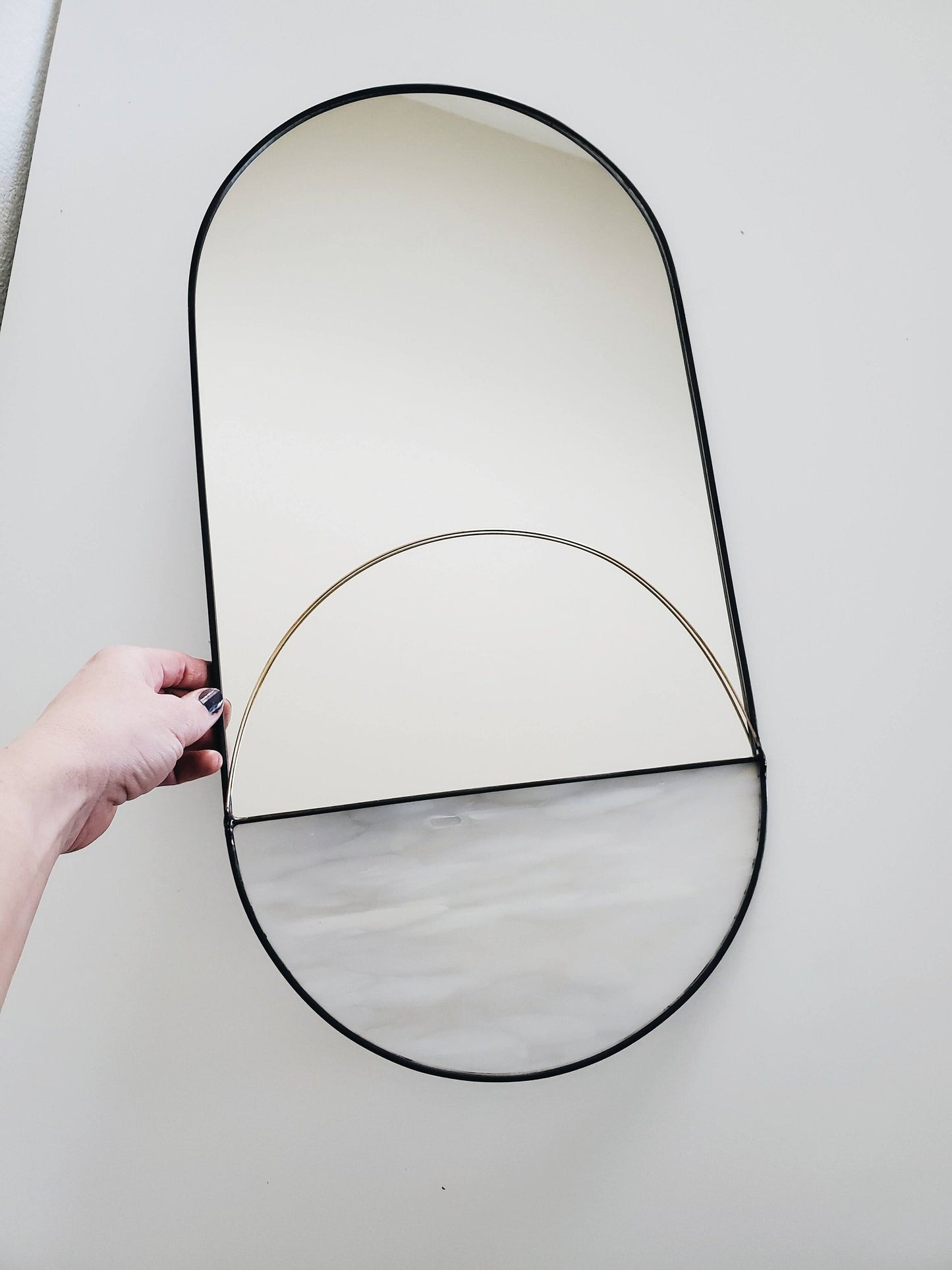 The Pillola - Large Mirror with White Spotted Glass & Brass